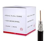 FiveStarCable RG6 UTP 1000 ft Shielded Coaxial Cable ETL Listed for use with Audio, Video, and CATV/MATV Transmission. Black (1000 Ft, Black)